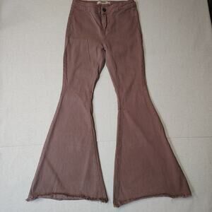 Rock & Roll Denim Womens 29 Bell Bottom Jeans Brown Western Cowgirl Raw Hem